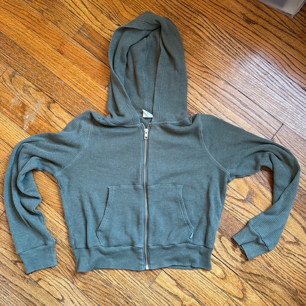 Green TNA Waffle Cropped Hoodie